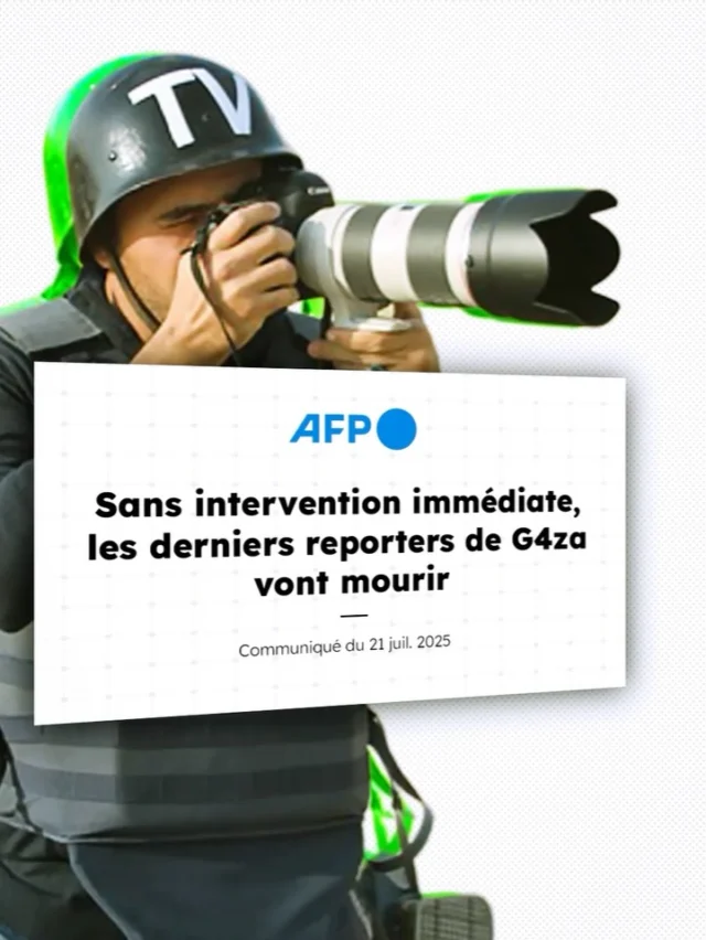🛑 « Les derniers reporters de G@za vont mourir » 
Les journalistes de l’AFP tirent la sonnette d’alarme : leurs collaborateurs toujours présents à G@za vivent dans des conditions inhumaines, menacés à chaque instant par les b*mbardements, la faim et l’épuisement.
🎙️ Ils continuent de documenter l’horreur au péril de leur vie.
 Mais aujourd’hui, même les voix qui témoignent risquent de s’éteindre à cause de la famine. 
🟢✊🏼 Soutenons les journalistes sur le terrain. Ne laissons pas leur voix s’éteindre. Ne laissons pas l’information mOurir.
#caravanessolidaires #nousensemble #JournalistesEnDanger #LibertéDeLaPresse #afp