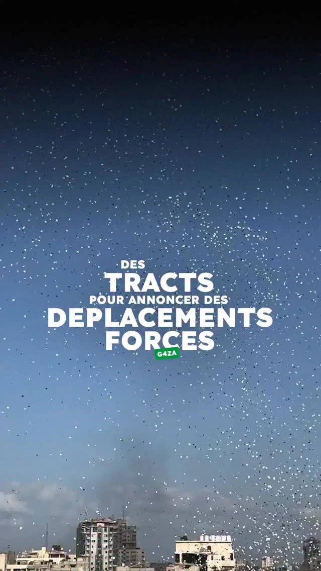 ❌ Voilà comment les habitants de G@za sont prévenus des zones à évacuer.
😰 Imaginez… ces morceaux de papier qui tombent du ciel, porteurs d’un message qui décidera de votre sort.
 Information ? Crainte ? Désespoir ?
C’est cela qui est largué au-dessus des têtes des G@z@ouis : la terreur. 😨 
Sources : @mohamed_aljabary
#caravanessolidaires #nousensemble