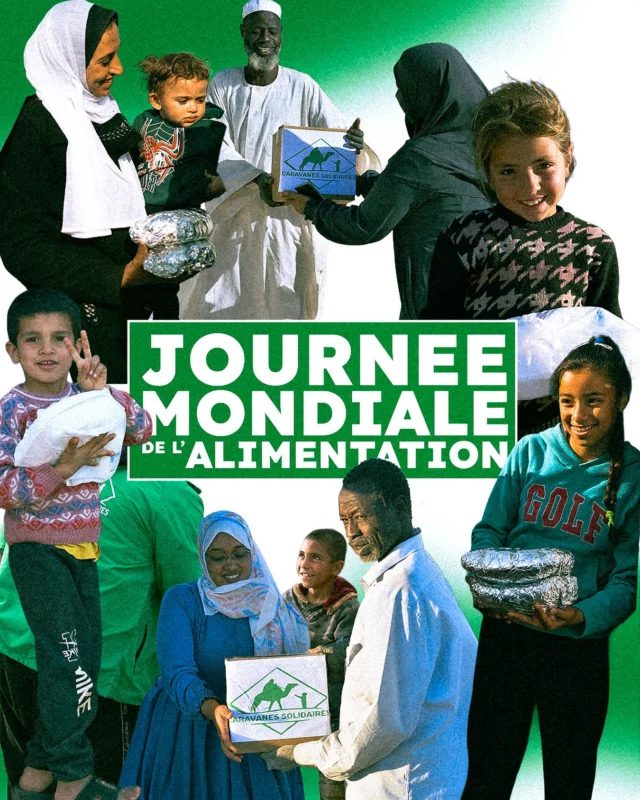 🌍 Journée mondiale de l’alimentation
« Lutter contre la faim, c’est nourrir l’espoir. »
Aujourd’hui, en cette Journée mondiale de l’alimentation, nous rappelons que des millions de familles dans le monde souffrent de la faim. 
 Grâce à vos dons, nous distribuons chaque jour des repas chauds, des colis alimentaires et des produits essentiels aux familles les plus vulnérables.
🟢Offrez un repas. 📦Nourrissez une famille. 🌙 Semez la solidarité.
👉🏼 Faites un don dès aujourd’hui sur notre fonds nutrition (lien en storie)
#JournéeMondialeDeLAlimentation #CaravanesSolidaires #Solidarité #LutteContreLaFaim #caravanessolidaires #nousensemble