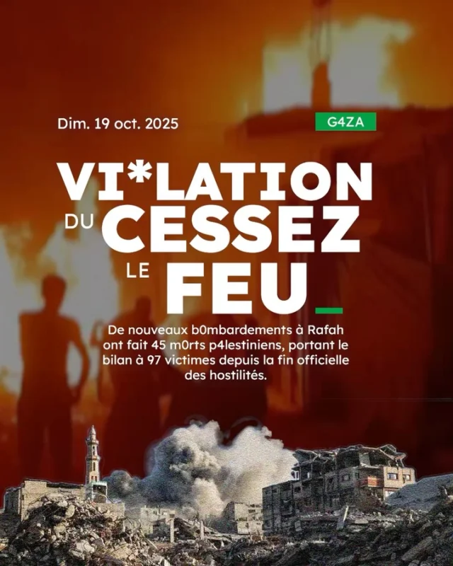 ‼️Le cessez-le-feu à Gaza a été v*0lé.
Malgré l’accord annoncé, de nouvelles frappes ont touché plusieurs zones de la bande de Gaza, notamment à Jabalia, Deir Al-Balah et Al-Nuseirat.Des familles déplacées, des maisons détruites, des vies brisées une fois encore…La population civile, déjà épuisée par des mois de souffrance, continue de vivre dans la peur et l’incertitude, alors que la trêve devait apporter un répit.
#CaravanesSolidaires #Nousensemble