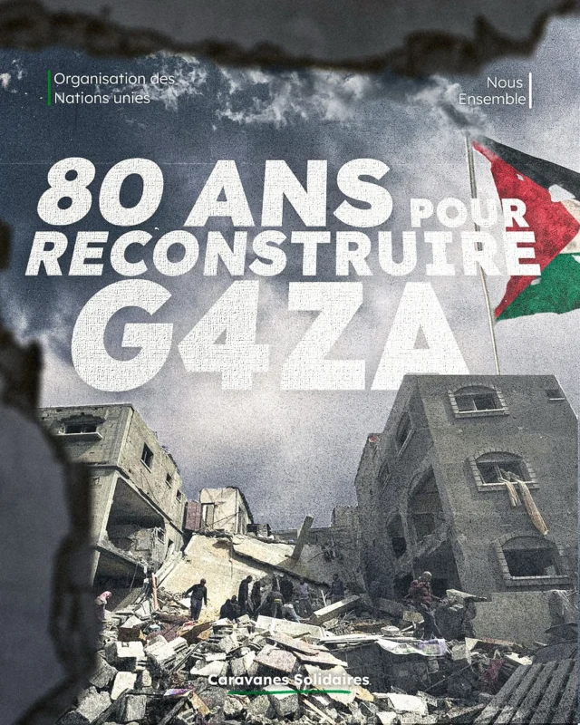 G4za aujourd’hui, c’est 2/3 des bâtiments en ruines et 40 millions de tonnes de gravats qui recouvrent ce qui était des foyers, des écoles, des hôpitaux.
Reconstruire ? L’ONU parle de 70 milliards de dollars et de plusieurs décennies de travaux. Mais au-delà des chiffres, c’est toute une société à rebâtir.
Parce qu’avant de reconstruire des murs, il faudra d’abord reconstruire des vies.
#CaravanesSolidaires #nousensemble #Reconstruction #Solidarité